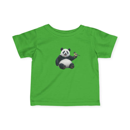Fröhlicher Panda mit Kohlmeise Vogel Tiermotiv T-Shirt für Babys und Kleinkinder
