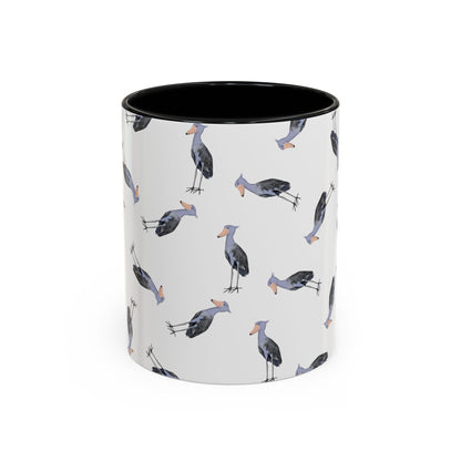 Schuhschnabel Tasse mit Streumuster | Vogelmotiv Kaffeebecher für Vogelbeobachter & Naturfreunde in Purple