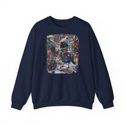 Premium Sweatshirt Amsel und die Lichterkette im winterlichen Garten für Vogelfreunde