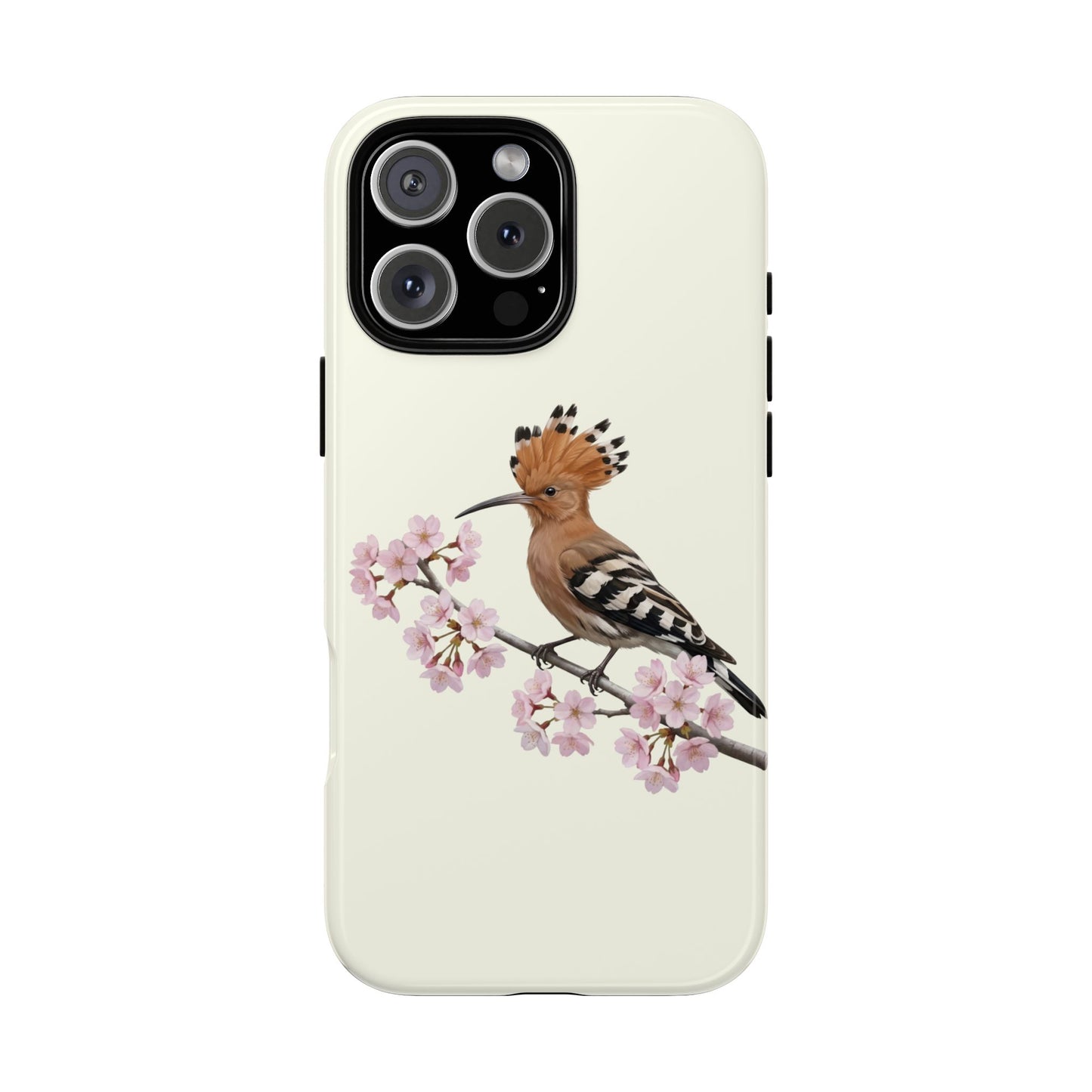 Wiedehopf Handyhülle in Cremeweiß | Florales Kirschblüten Vogel-Motiv für iPhone & Google Pixel