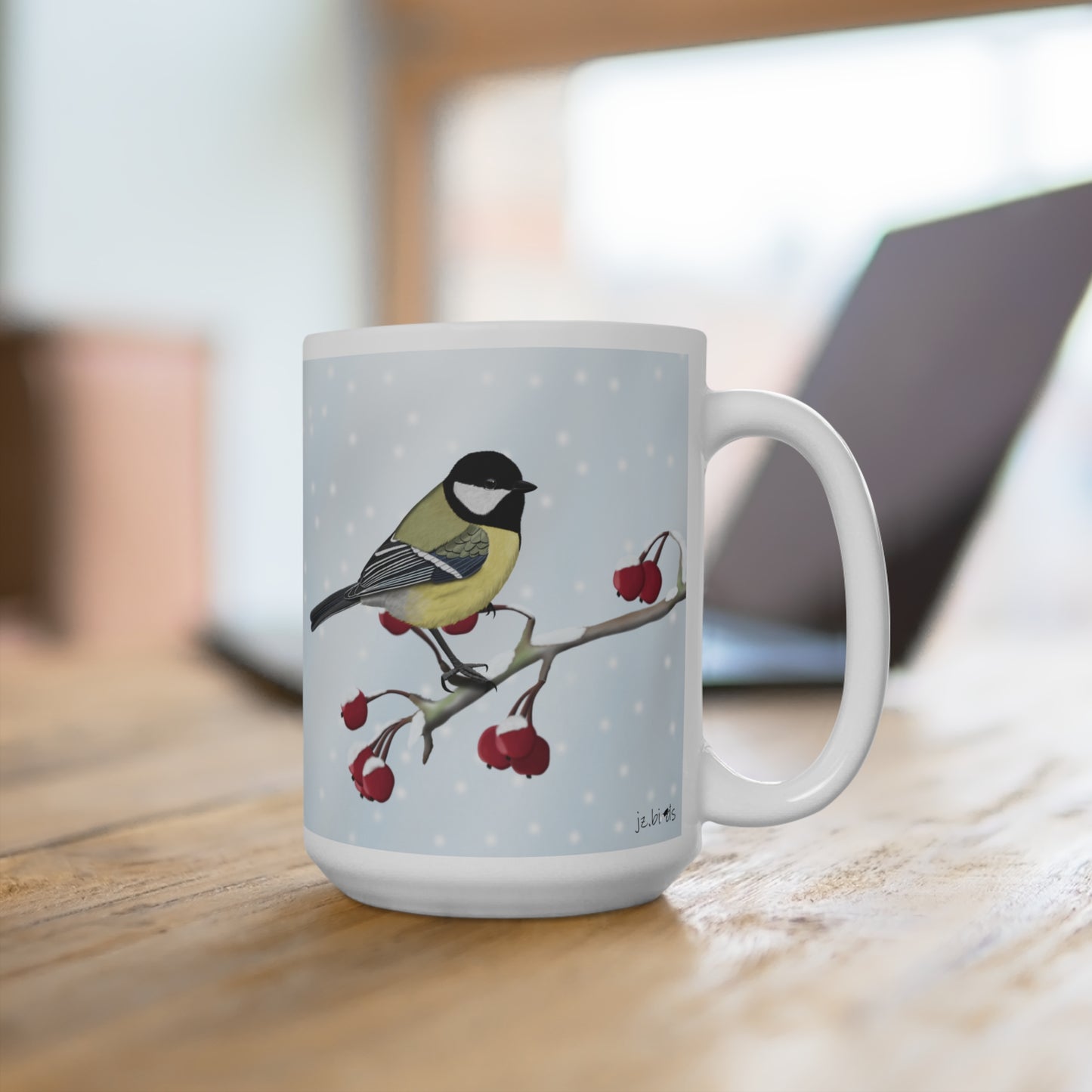 Kohlmeise auf einem Ast im Winter Weihnachten Schnee Vogel Tasse