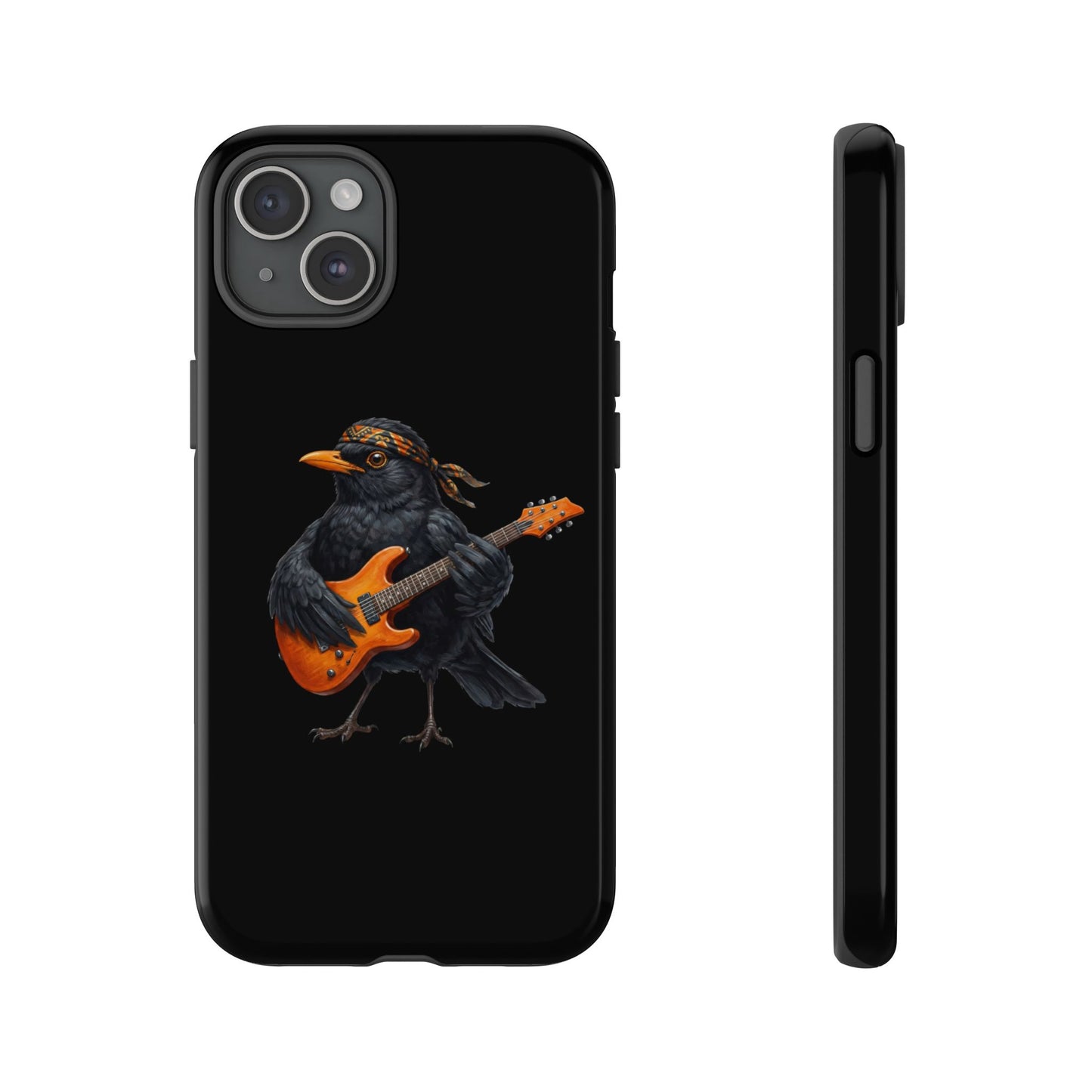 Amsel mit Gitarre Premium Handyhülle – Doppelt Geschützt & Rundum Bedruckt Schwarz