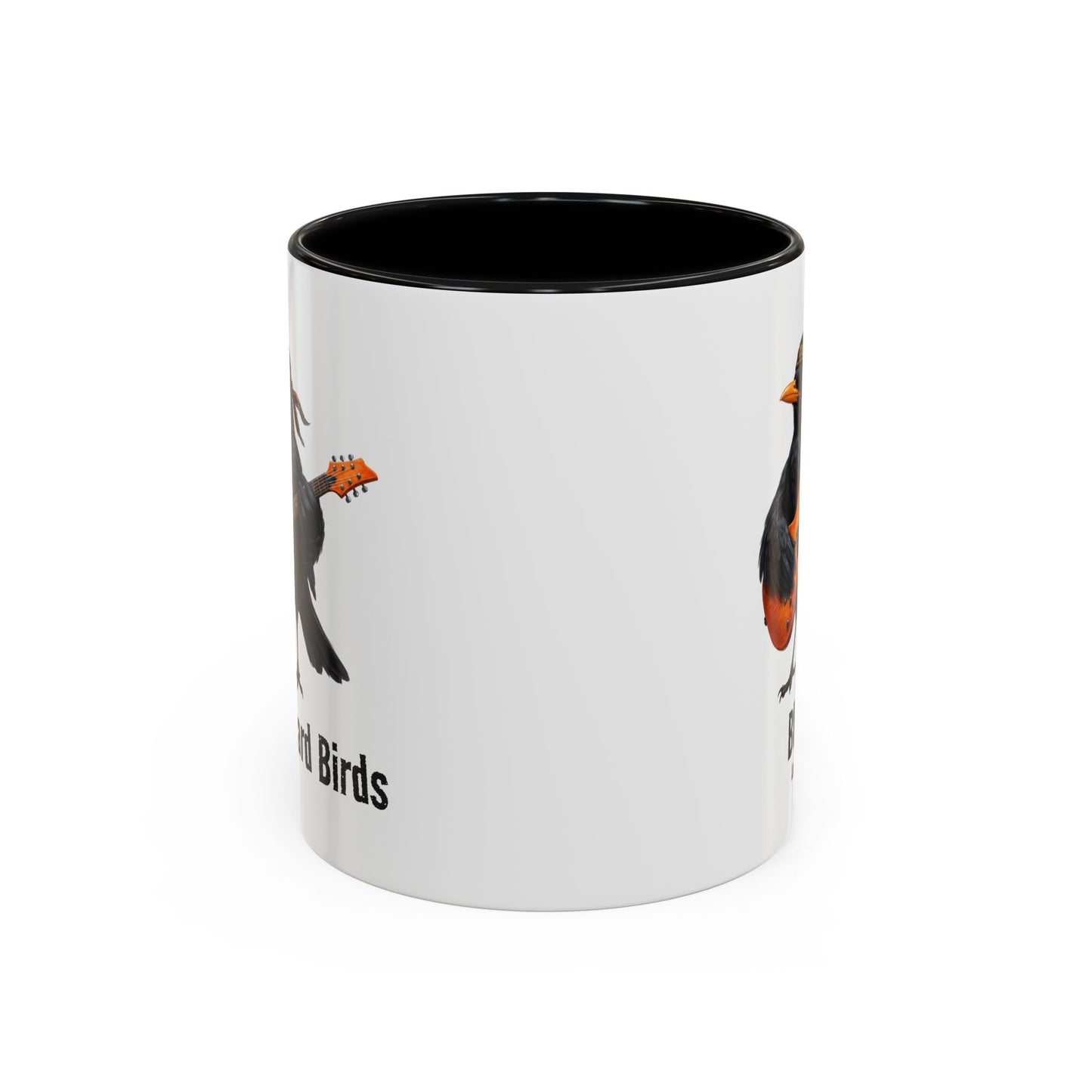 Blacky die Amsel (Lead Guitar) – The Backyard Birds Offizielle Band-Tasse | Zweifarbige Premium Keramik (Schwarz/Weiß)