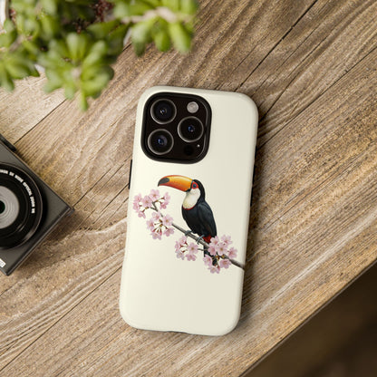 Tukan Handyhülle in Cremeweiß | Florales Kirschblüten Vogel-Motiv für iPhone & Google Pixel