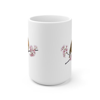 Rotkehlchen mit Kirschblüten Tasse - Oster-Geschenk für Vogelfreunde mit Frühlingsdesign