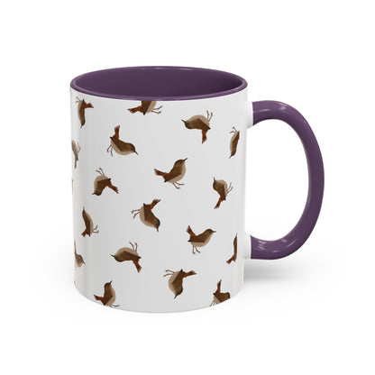 Zaunkönig Tasse mit Streumuster | Vogelmotiv Kaffeebecher für Vogelbeobachter & Naturfreunde – Accent Coffee Mug, Birds Design lila