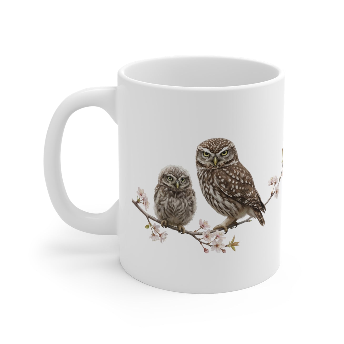 Steinkauz mit Ästling Premium Keramiktasse | Geschenk für Vogelbeobachter