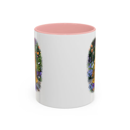 Rosi Rotkehlchen im Regencape Keramiktasse – Kaffeebecher mit farbigem Henkel