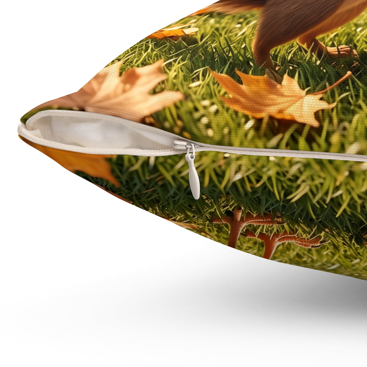 Premium Dekokissen Rosi Rotkehlchen & Eichhörnchen | Herbstdeko für Vogelfreunde