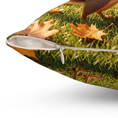 Premium Dekokissen Rosi Rotkehlchen & Eichhörnchen | Herbstdeko für Vogelfreunde