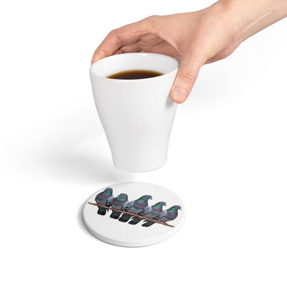 Tauben Keramik-Untersetzer Vogelmotiv Weiß