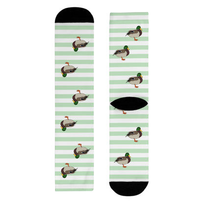 Stockente Socken mit – Streifen in Salbeigrün Weiß – Geschenk für Vogelliebhaber & Ornithologen
