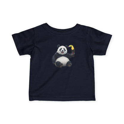 Fröhlicher Panda mit Tukan Vogel Tiermotiv T-Shirt für Babys und Kleinkinder