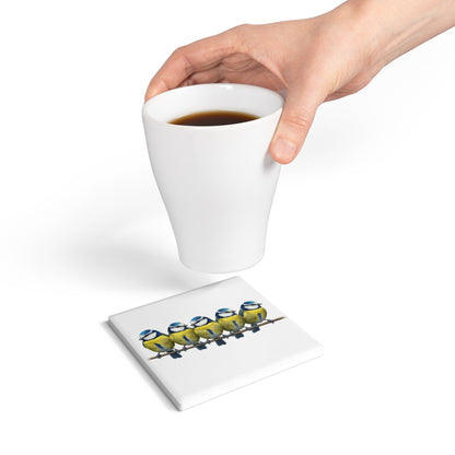 Blaumeisen Keramik-Untersetzer Vogelmotiv Weiß