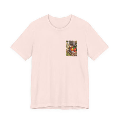 Rosi Rotkehlchen T-Shirt in der Hängematte für Vogelbeobachter und Gartenfreunde