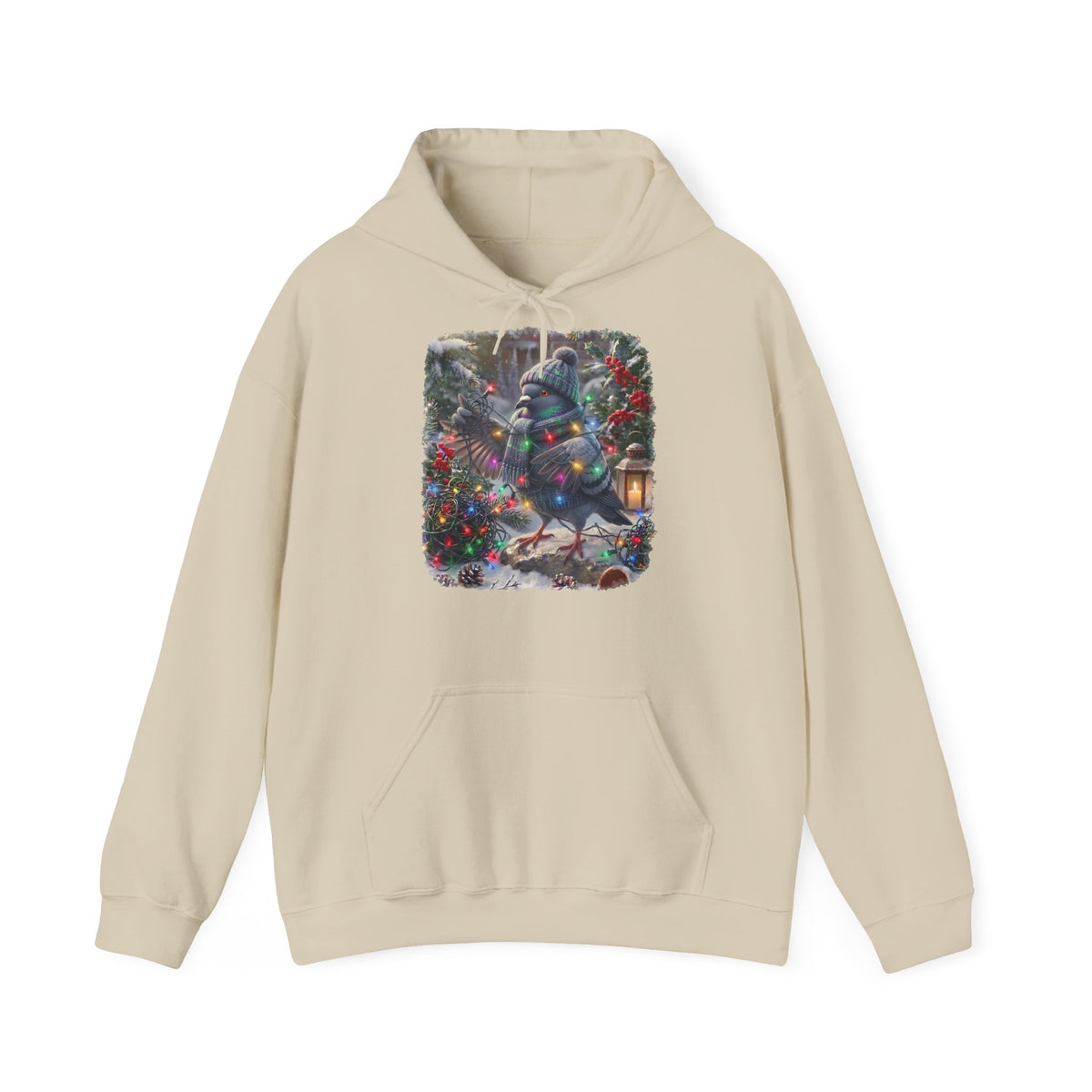 Premium Hoodie Taube und die Lichterkette im winterlichen Garten für Vogelbeoachter