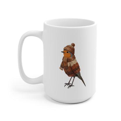 Rotkehlchen mit Strickpullover Weihnachtliche Tasse mit Vogelmotiv – Ideal für Kakao & Kaffee