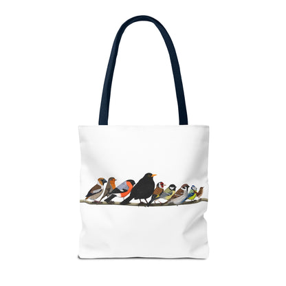 Gartenvögel auf einem Ast Tragetasche 40x40cm Amsel Rotkehlchen Zaunkönig Vogel Tasche