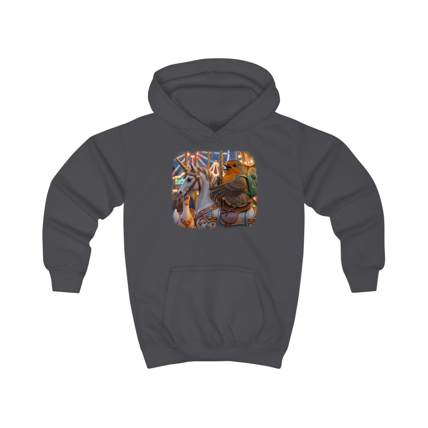 Kuscheliger Kinder Hoodie Rosi Rotkehlchen & das Karussell-Einhorn