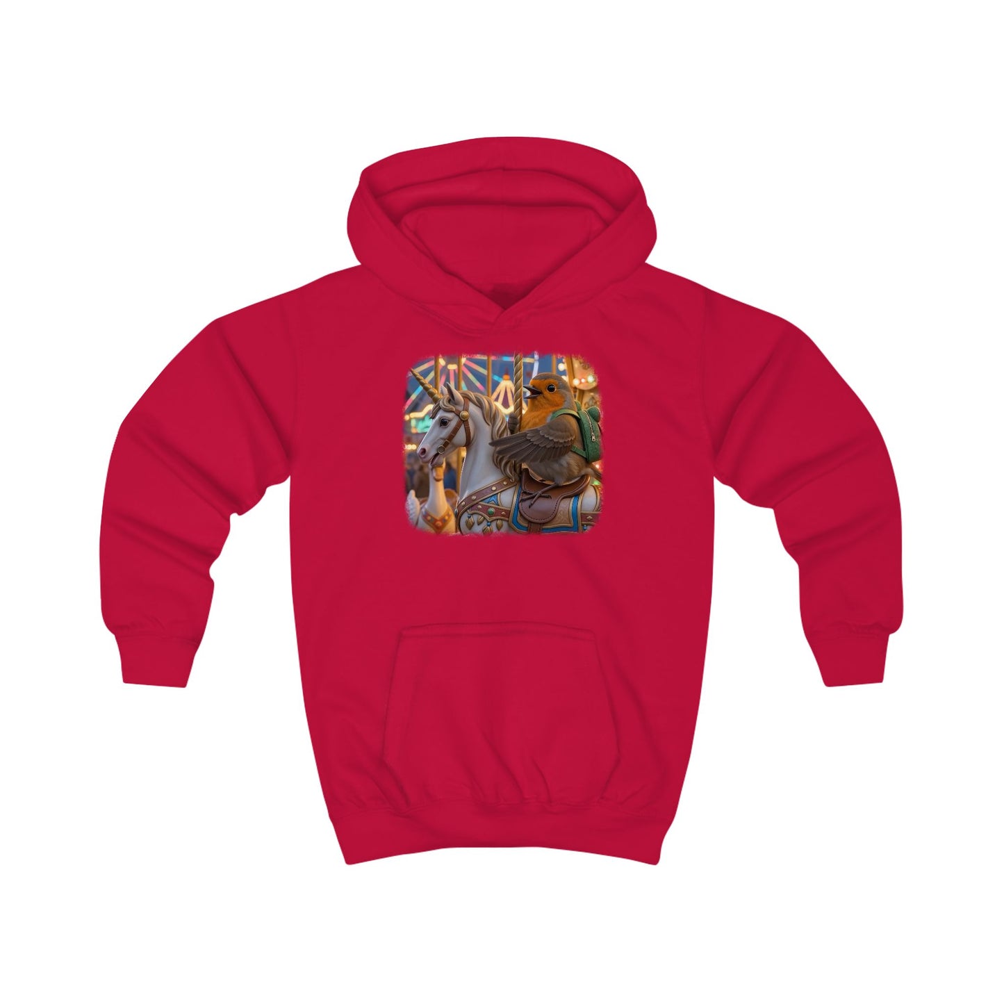 Kuscheliger Kinder Hoodie Rosi Rotkehlchen & das Karussell-Einhorn