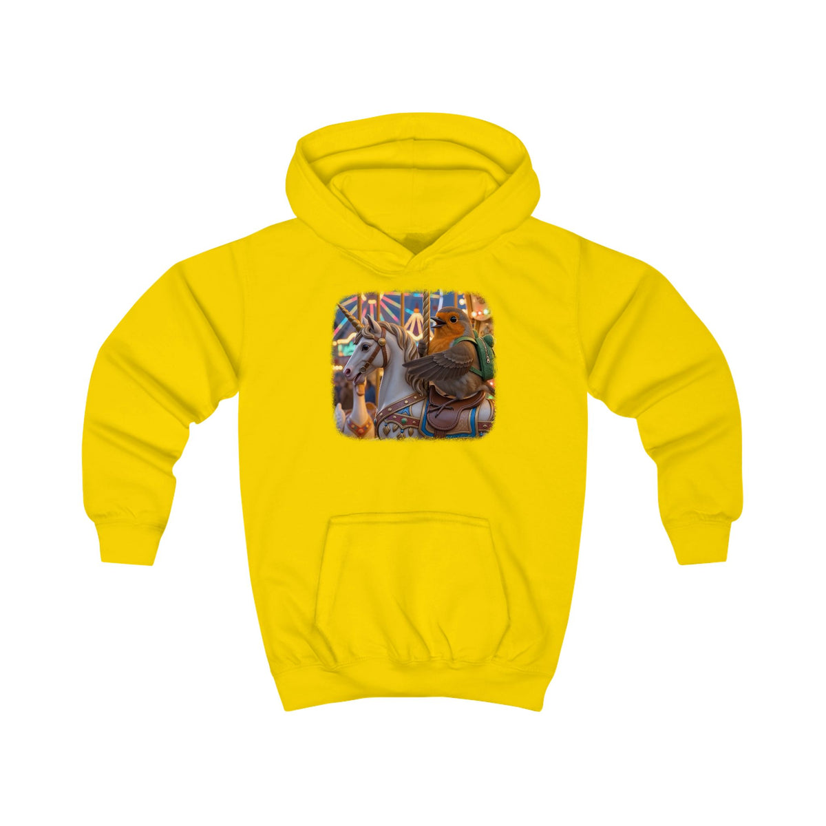 Kuscheliger Kinder Hoodie Rosi Rotkehlchen & das Karussell-Einhorn