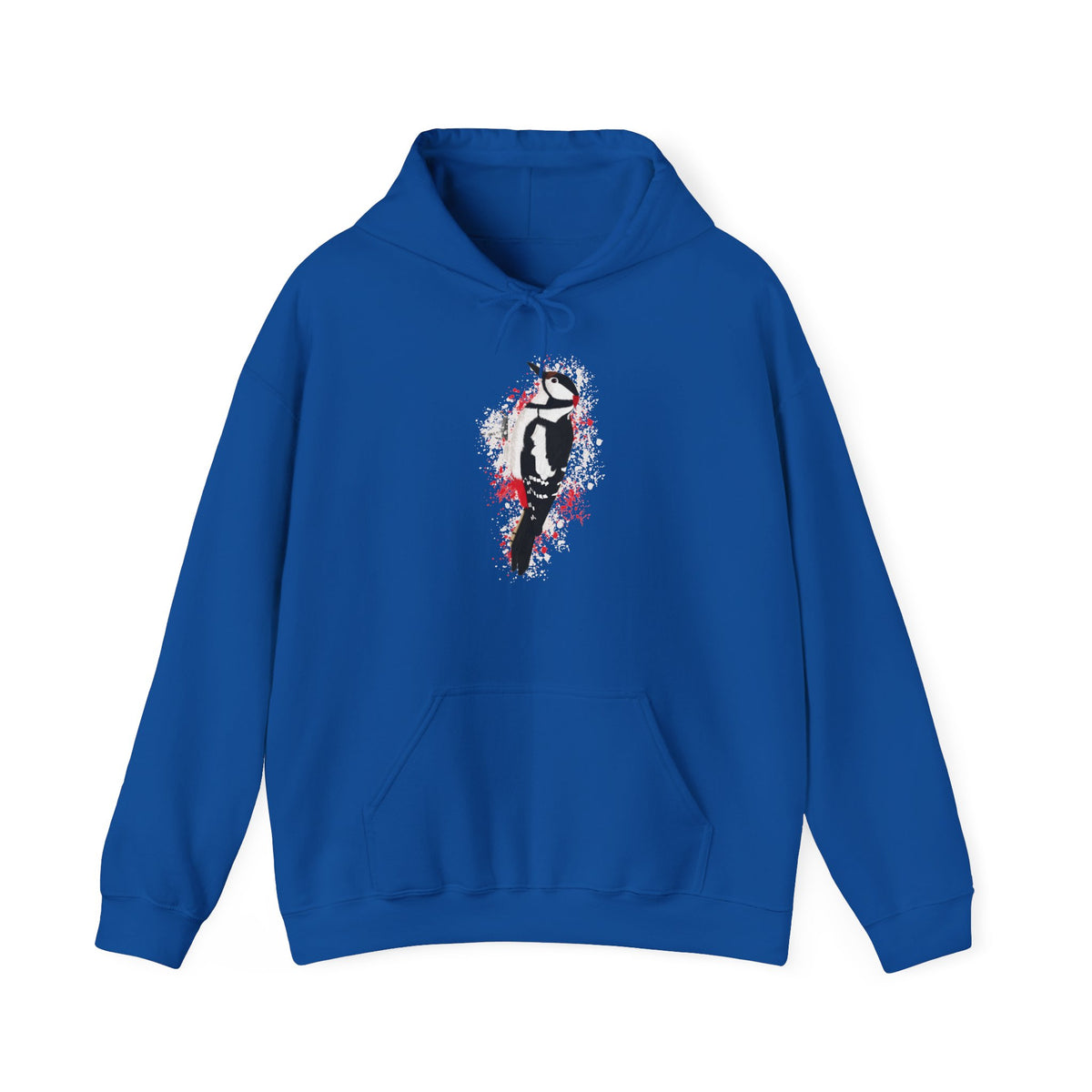 Buntspecht Hoodie – Motiv-Kapuzenpullover im Art-Design mit Sprenkel-Hintergrund