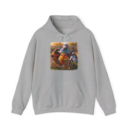 Gartenvögel Hoodie „Rosis Gruppen-Selfie“ – Kuscheliger Kapuzenpullover mit Rotkehlchen, Amsel & Meise