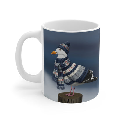 Möwe mit Strickpullover Weihnachtliche Tasse mit Vogelmotiv – Ideal für Kakao & Kaffee