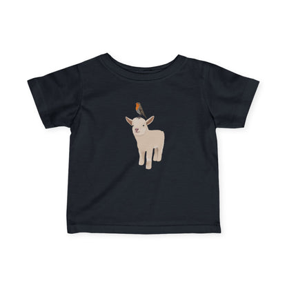 Süßes Lamm mit Rotkehlchen Vogel Tiermotiv T-Shirt für Babys und Kleinkinder