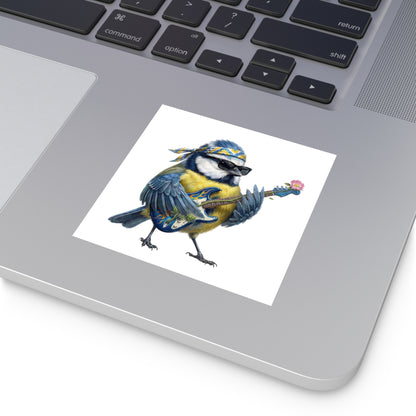 Bert Blaumeise mit seiner Blumen-Gitarre Premium Sticker (Die Gartenvögel) – animal Aufkleber