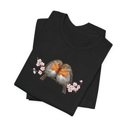 Rotkehlchen Pärchen in Kirschblüten T-Shirt - Romantisches Vogel Geschenk