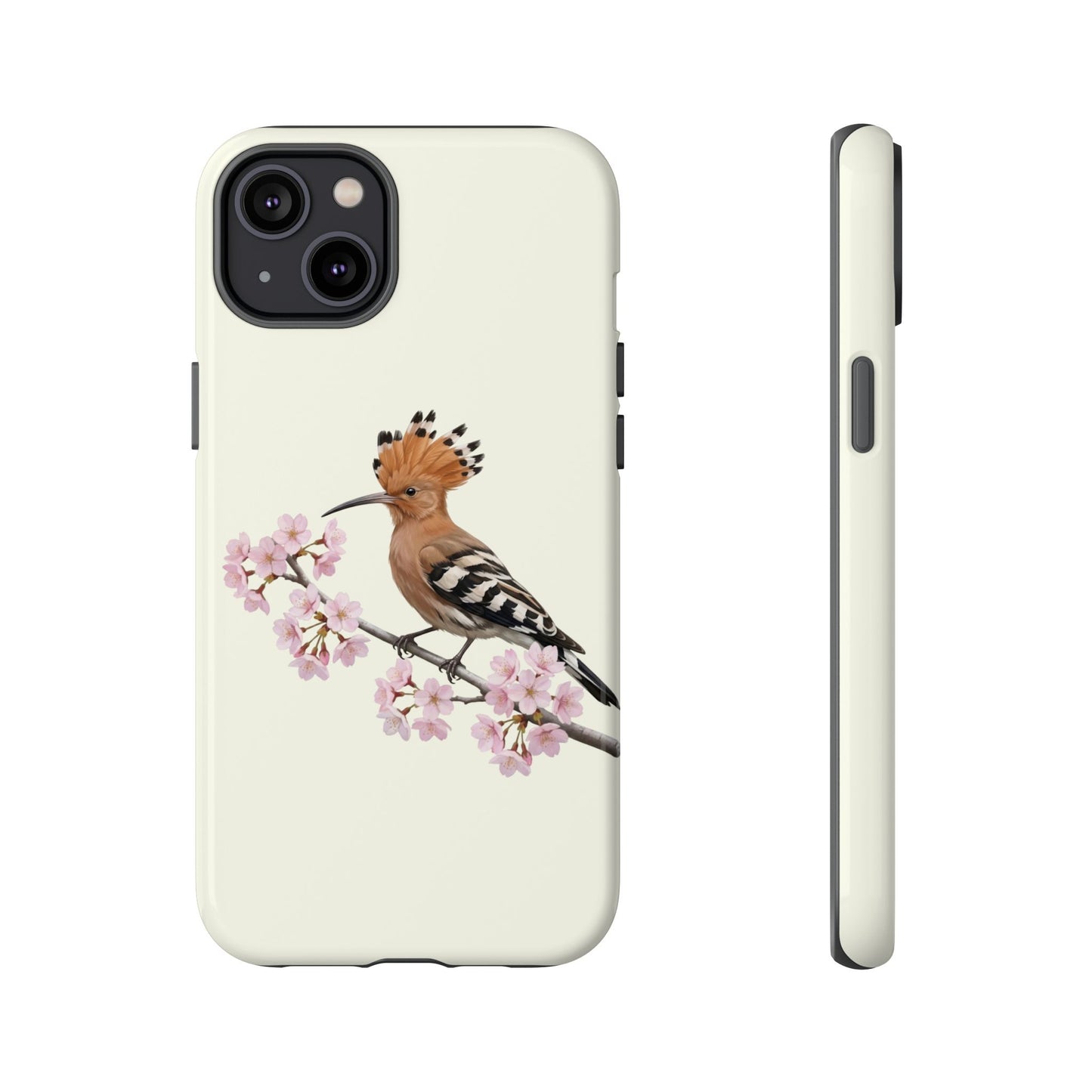 Wiedehopf Handyhülle in Cremeweiß | Florales Kirschblüten Vogel-Motiv für iPhone & Google Pixel