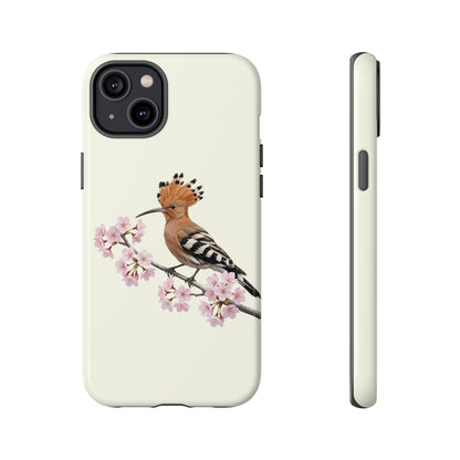 Wiedehopf Handyhülle in Cremeweiß | Florales Kirschblüten Vogel-Motiv für iPhone & Google Pixel