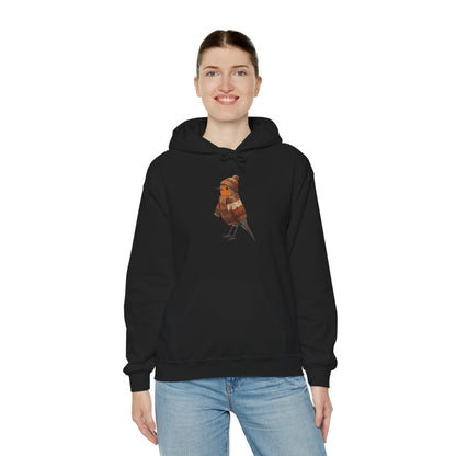 Rotkehlchen mit Strickpullover Hoodie - Vogel Kapuzenpullover für Vogelbeobachter & Naturliebhaber mit Vogelmotiv