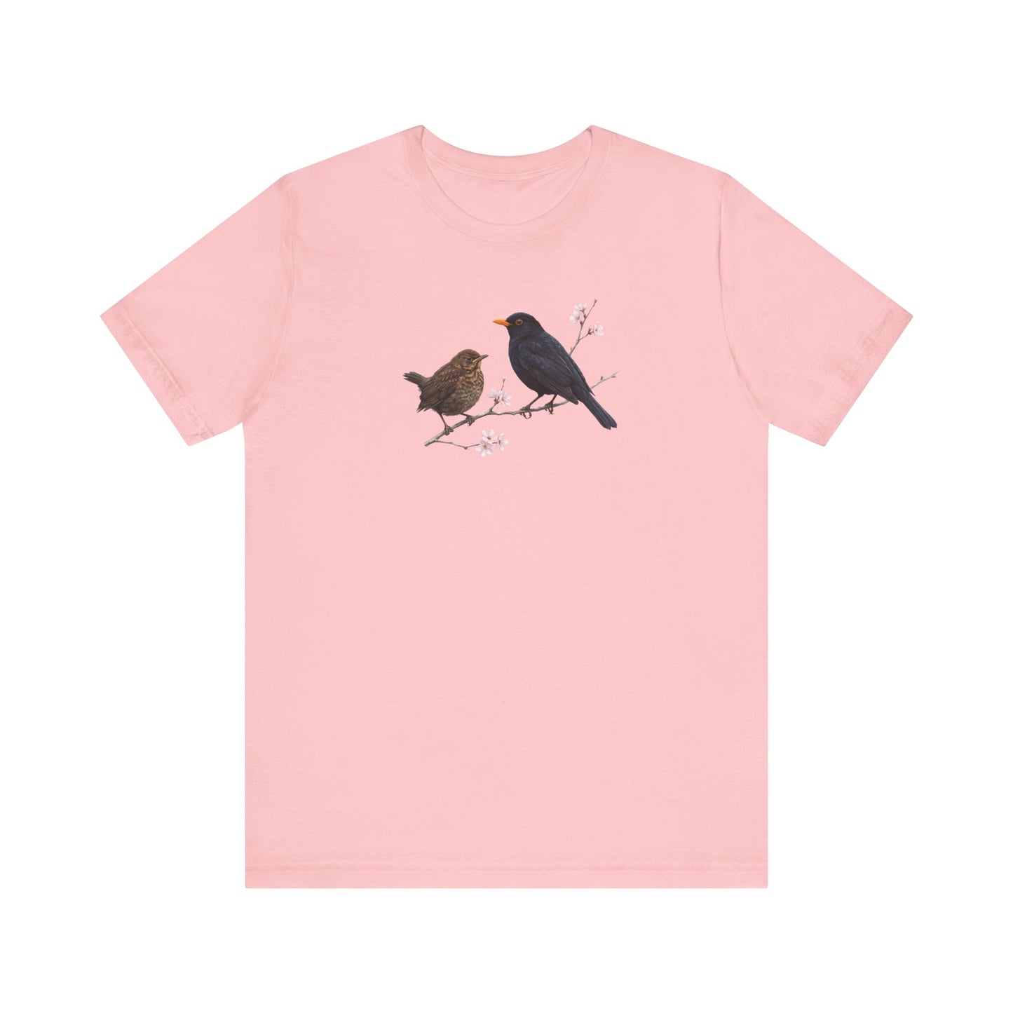 Amsel & Jungvogel T-Shirt | Frühlingsblüten Vogelmotiv für Vogelbeobachter