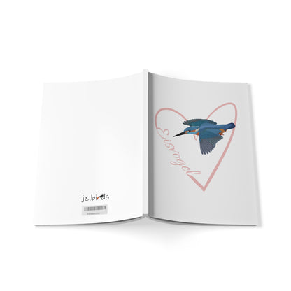 Eisvogel Notizbuch Vogel mit Herz A5 Softcover 150 Seiten Liniert Weiß