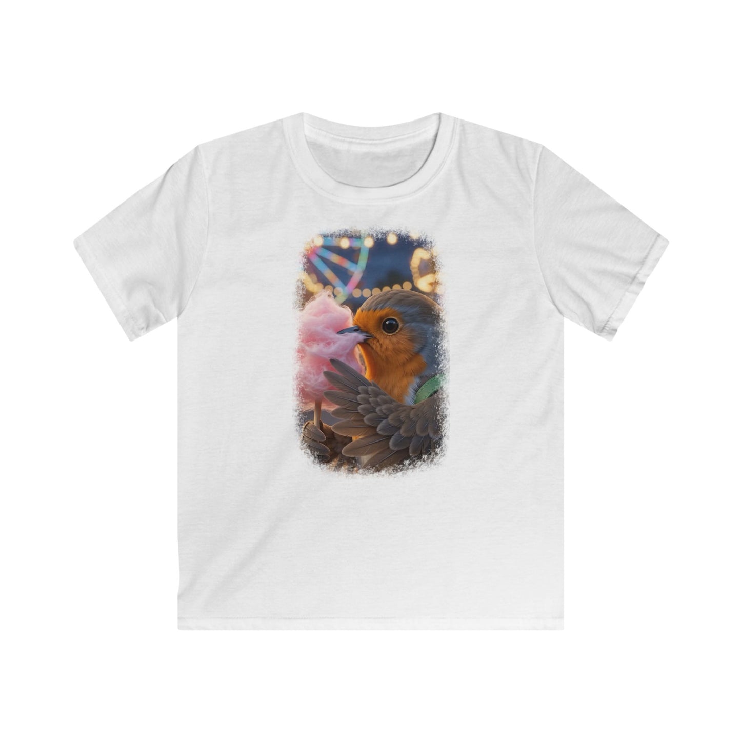 Premium Kinder T-Shirt Rosi Rotkehlchen isst Zuckerwatte auf der Kirmes
