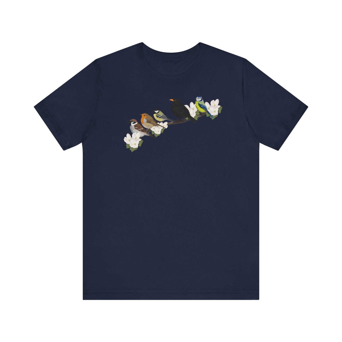 Amsel Rotkehlchen Spatz auf einem Ast Vogel T-Shirt für Vogelfreunde und Vogelbeobachter