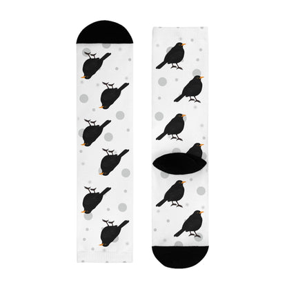 Amsel Socken Vogelsocken Weiß mit Grauen Punkten