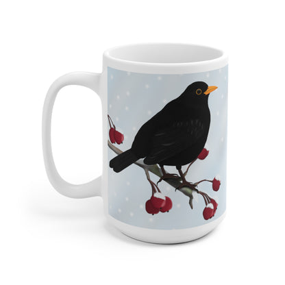 Amsel auf einem Ast im Winter Weihnachten Schnee Vogel Tasse