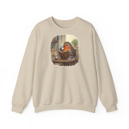 Rotkehlchen liest Bücher und trinkt Kaffee Vogel Sweatshirt für Vogelbeobachter