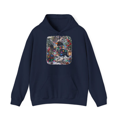 Premium Hoodie Amsel und die Lichterkette im winterlichen Garten für Vogelbeoachter