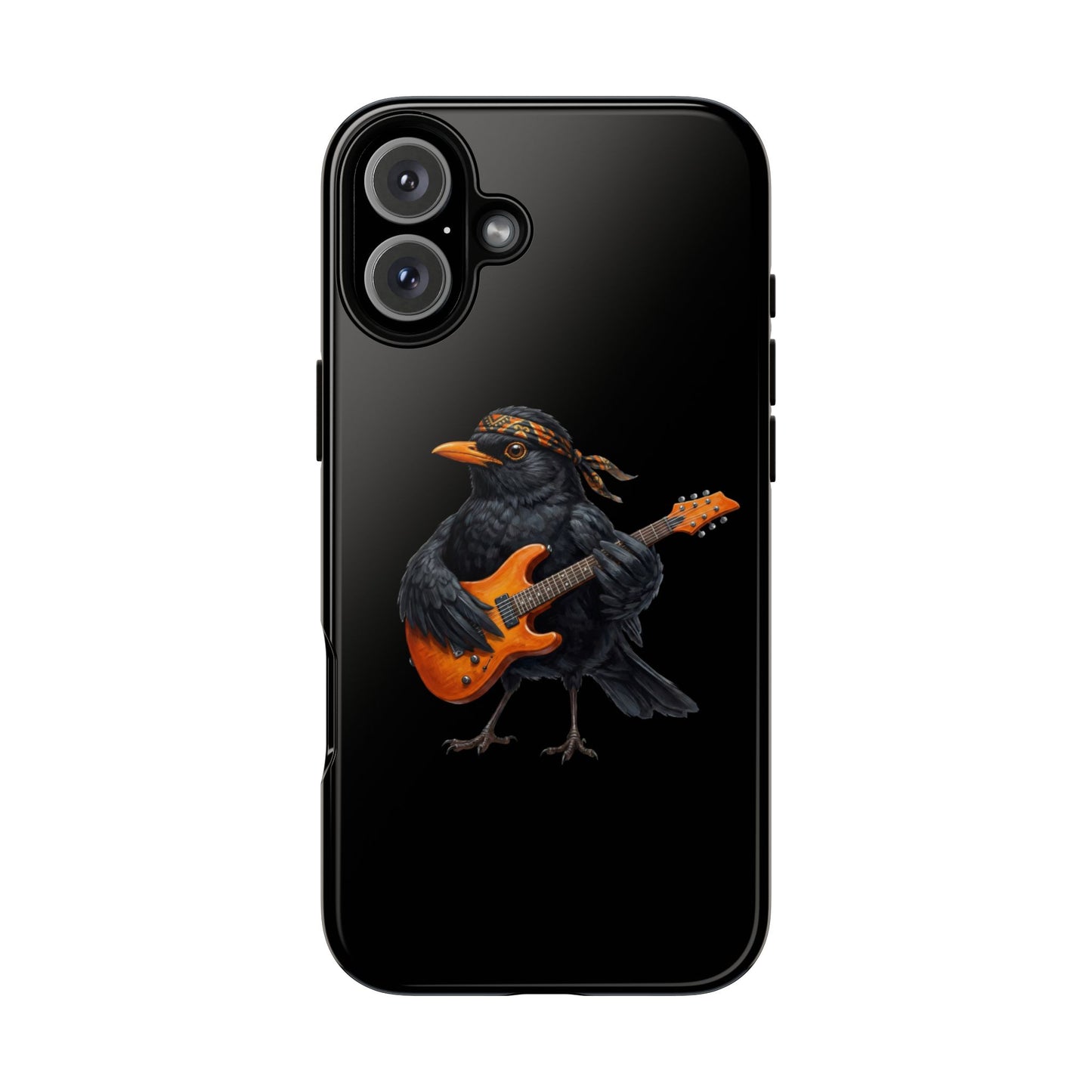 Amsel mit Gitarre Premium Handyhülle – Doppelt Geschützt & Rundum Bedruckt Schwarz