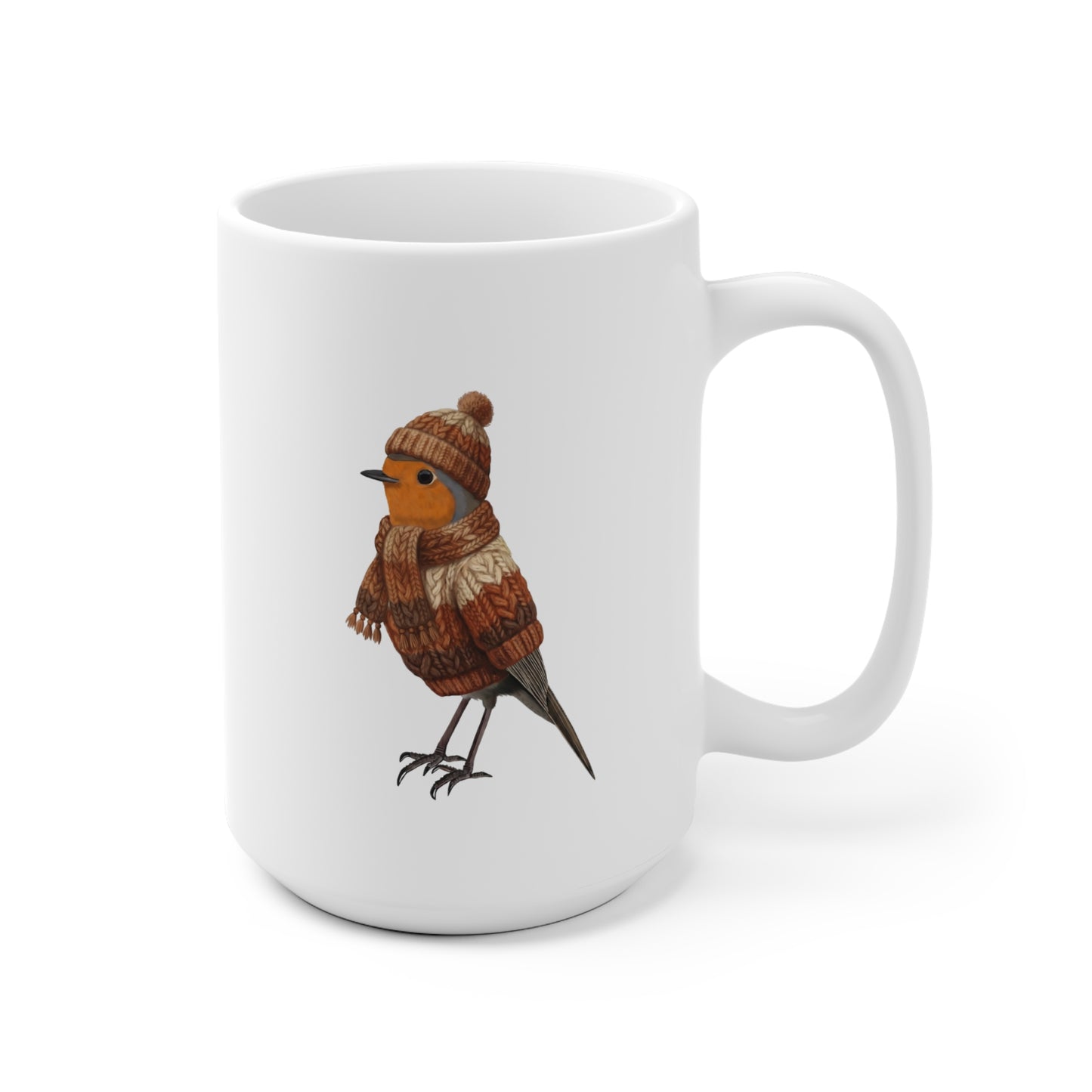 Rotkehlchen mit Strickpullover Weihnachtliche Tasse mit Vogelmotiv – Ideal für Kakao & Kaffee
