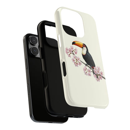 Tukan Handyhülle in Cremeweiß | Florales Kirschblüten Vogel-Motiv für iPhone & Google Pixel