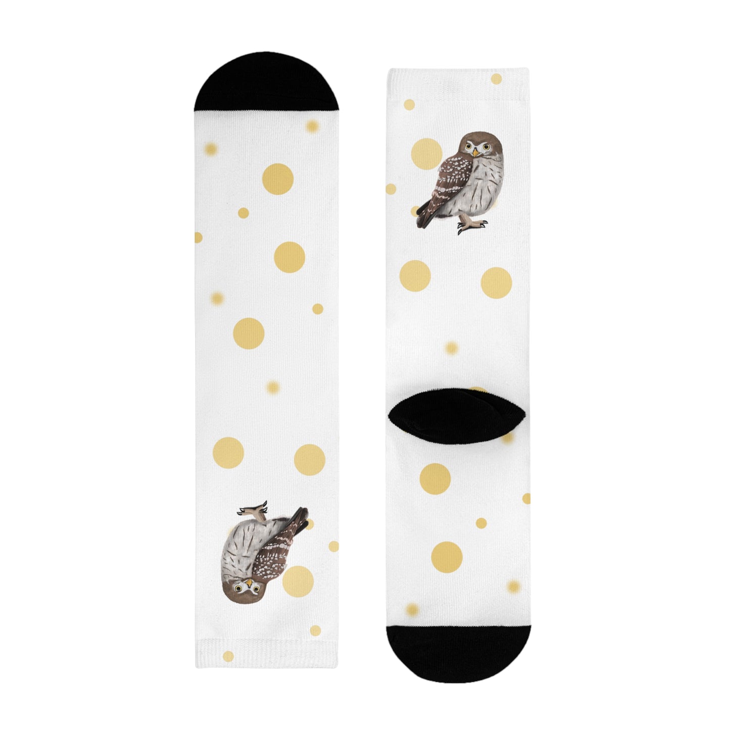 Eule Vogel Socken mit Goldenen Punkten für Vogelfreunde & Vogelbeobachter Weiß