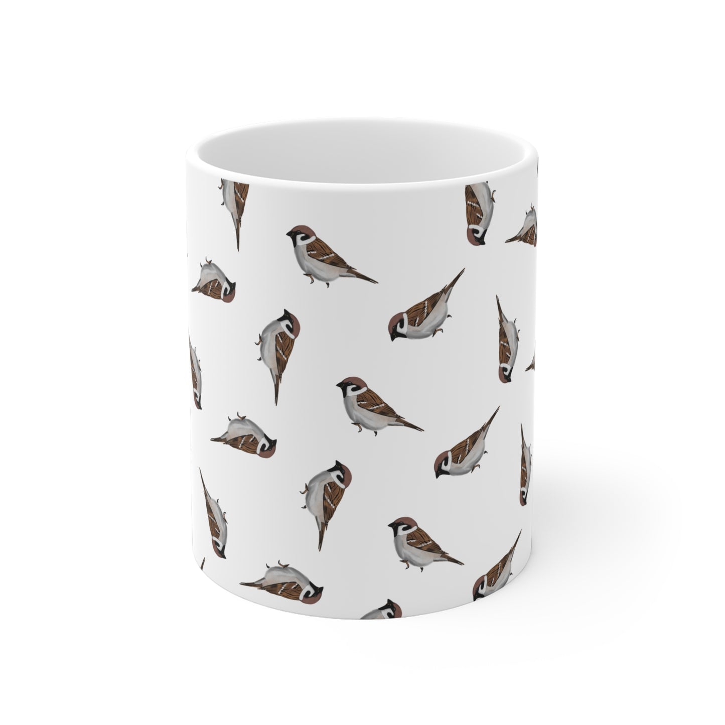 Sperling Tasse – Feldsperling mit Streumuster | Vogelmotiv Kaffeebecher für Vogelbeobachter & Naturfreunde