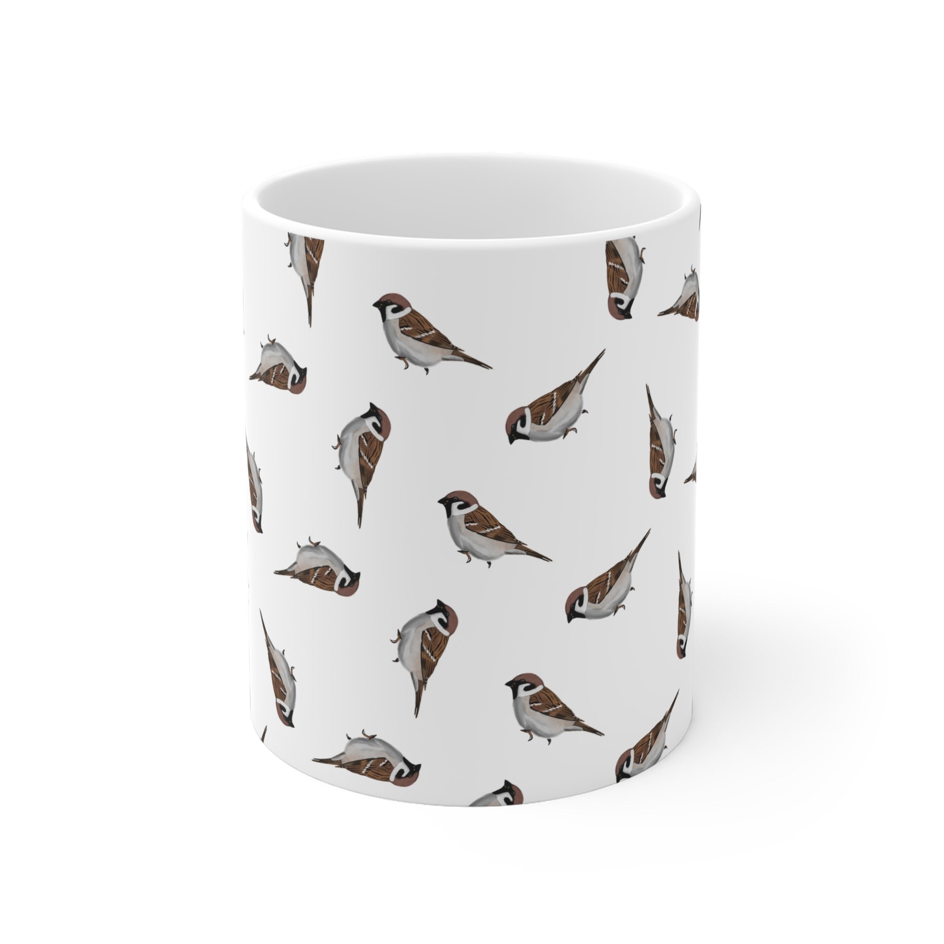 Sperling Tasse – Feldsperling mit Streumuster | Vogelmotiv Kaffeebecher für Vogelbeobachter & Naturfreunde