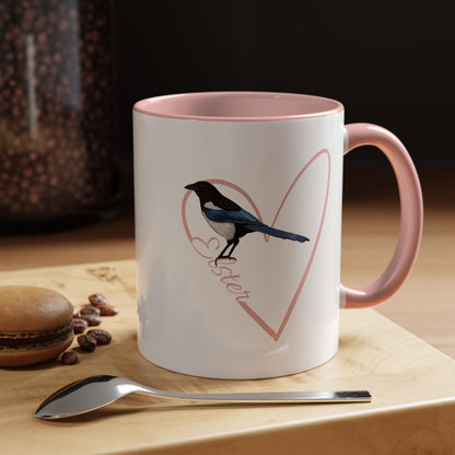 Elster mit Herz Singvogel Vogel Tasse Weiß Rosa
