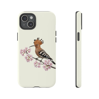 Wiedehopf Handyhülle in Cremeweiß | Florales Kirschblüten Vogel-Motiv für iPhone & Google Pixel